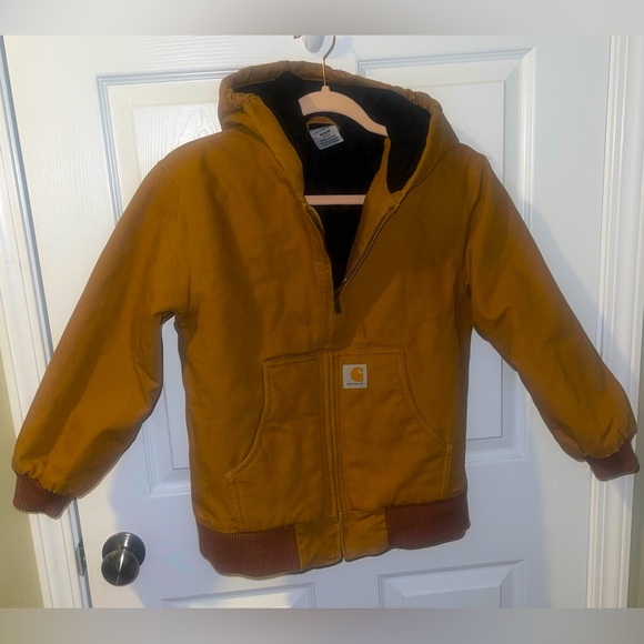 Boys Carhartt Medium 10/12 brown hooded coat lined cuffed - Picture 1 of 6